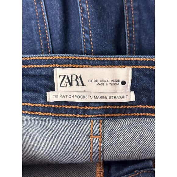 Zara Jeans 4 Womens Marine Straight Patch Pocket Dark Wash Denim - Picture 6 of 6